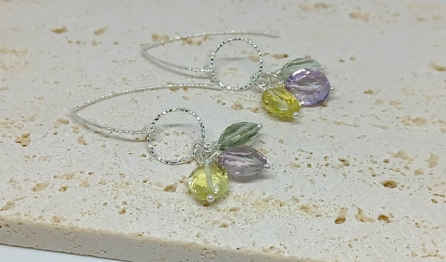 Gemstone Trio Earrings, Pink Amethyst Earrings, Green Amethyst Earrings, Lemon Q