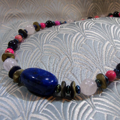 Long pink blue necklace, long necklace, handmade necklace NM7