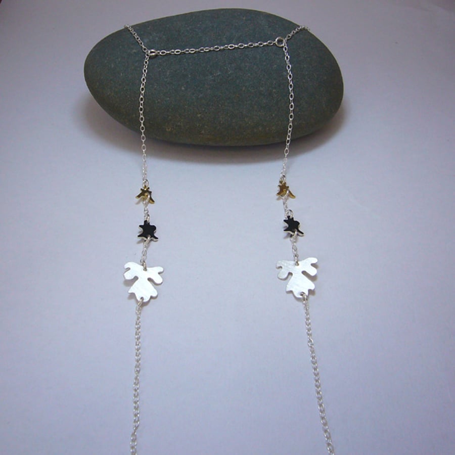 Sterling silver, brass & enamel drop chain necklace