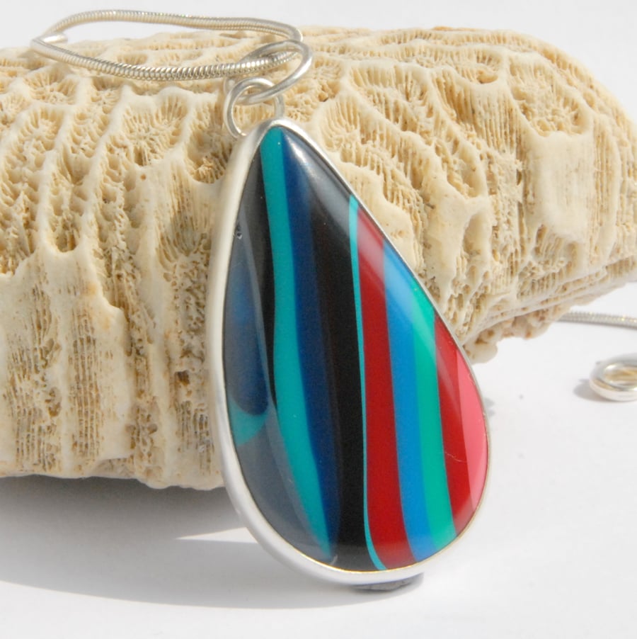 Large colourful surfite and silver pendant