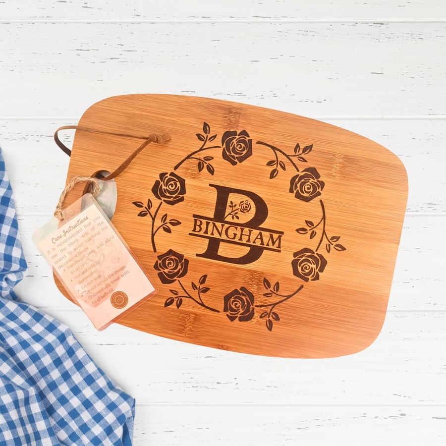 Chopping Board Personalised With Name & Monogram, Bamboo Cheese - Bread Board 