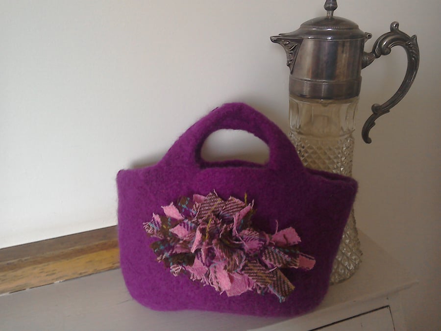 Purple felted wool handbag