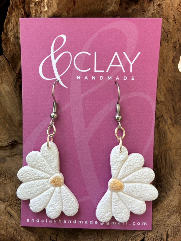 White Daisy Floral Drop Earrings