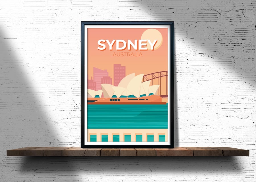 Sydney wall print, Sydney retro city print, Sydney Opera House art print