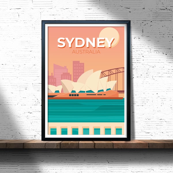 Sydney wall print, Sydney retro city print, Sydney Opera House art print
