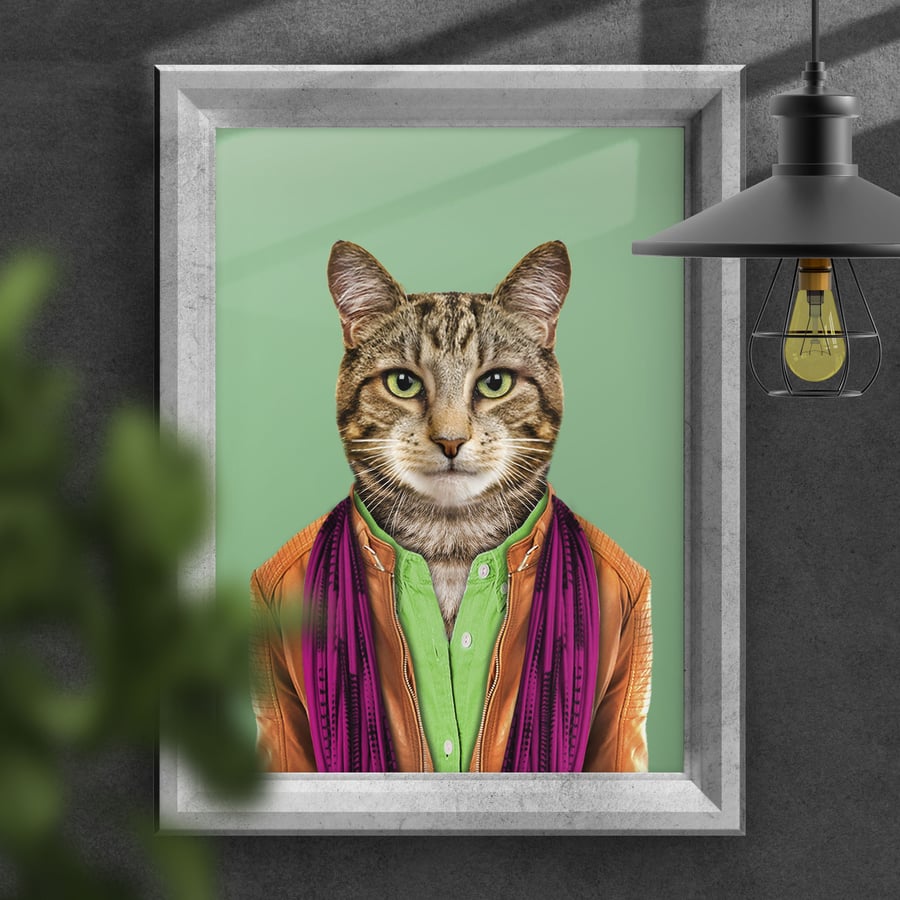Cat in clothes print in green (Animalyser)