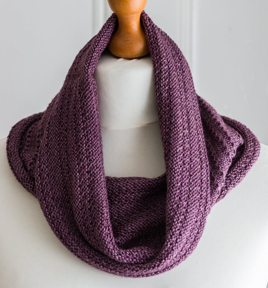 This cowl is a luxurious hand knit cowl made with merino, silk and yak yarn
