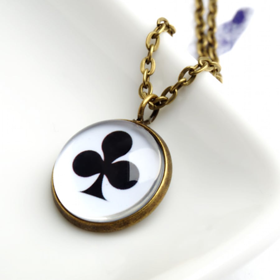 Club Pendant Necklace in Antique Gold - Playing Cards and Poker Jewellery