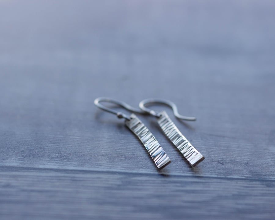 Sterling Silver Textured Drop Earrings, Bark Textured Earrings, Recycled Silver