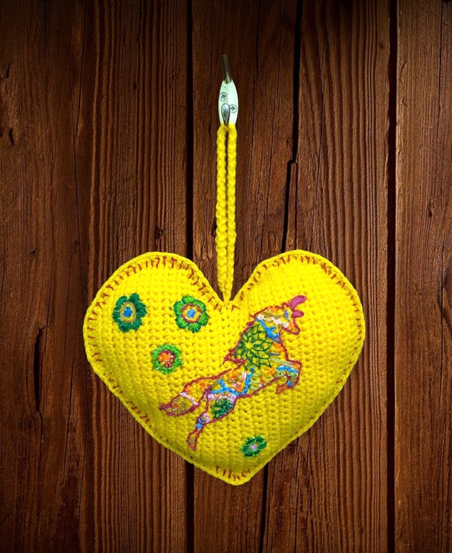 Unicorn and floral padded hanging heart.