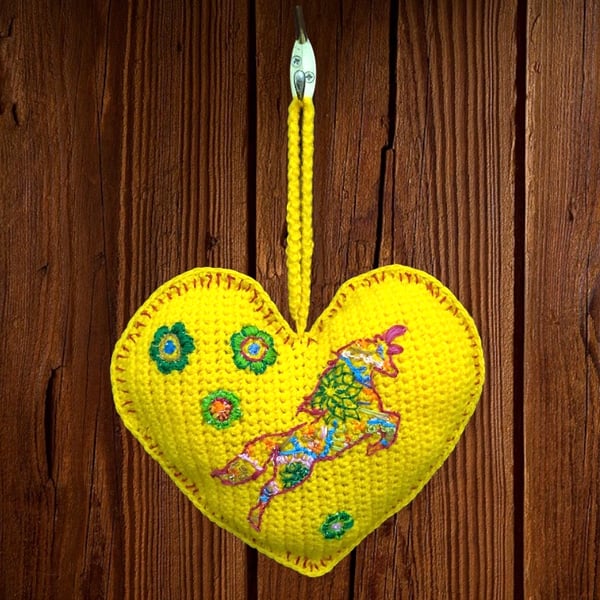 Unicorn and floral padded hanging heart.