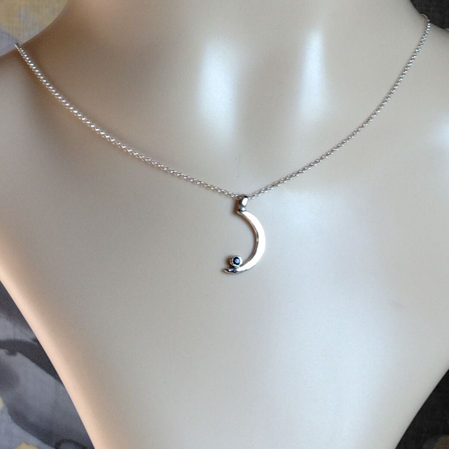 Sapphire crescent moon pendant sterling silver