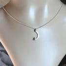 Sapphire crescent moon pendant sterling silver
