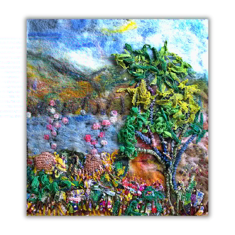 Framed textile landscape - Scottish landscape - original felt and stitch 