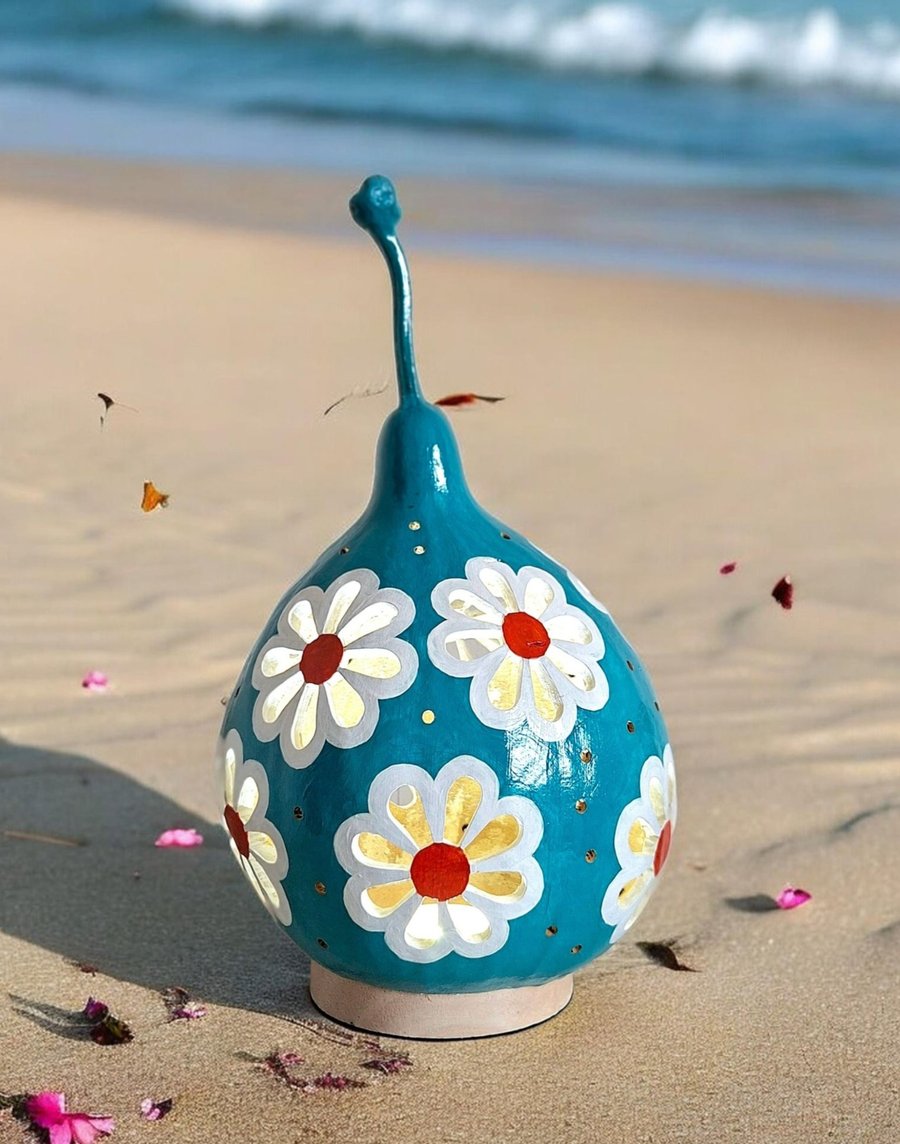 Turquoise Daisy Gourd Lamp