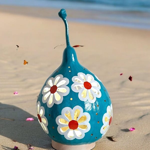 Turquoise Daisy Gourd Lamp