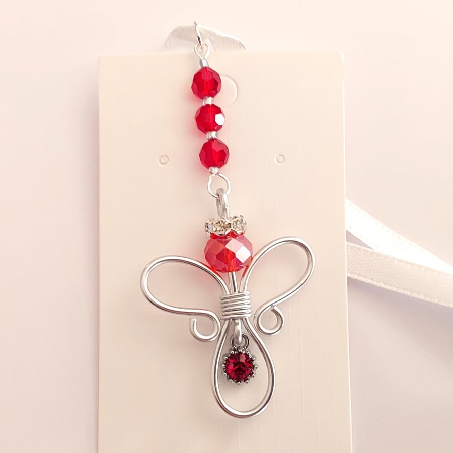 Garnet Birthstone Angel Hanging Decoration - January Birthday Gift - Handmade