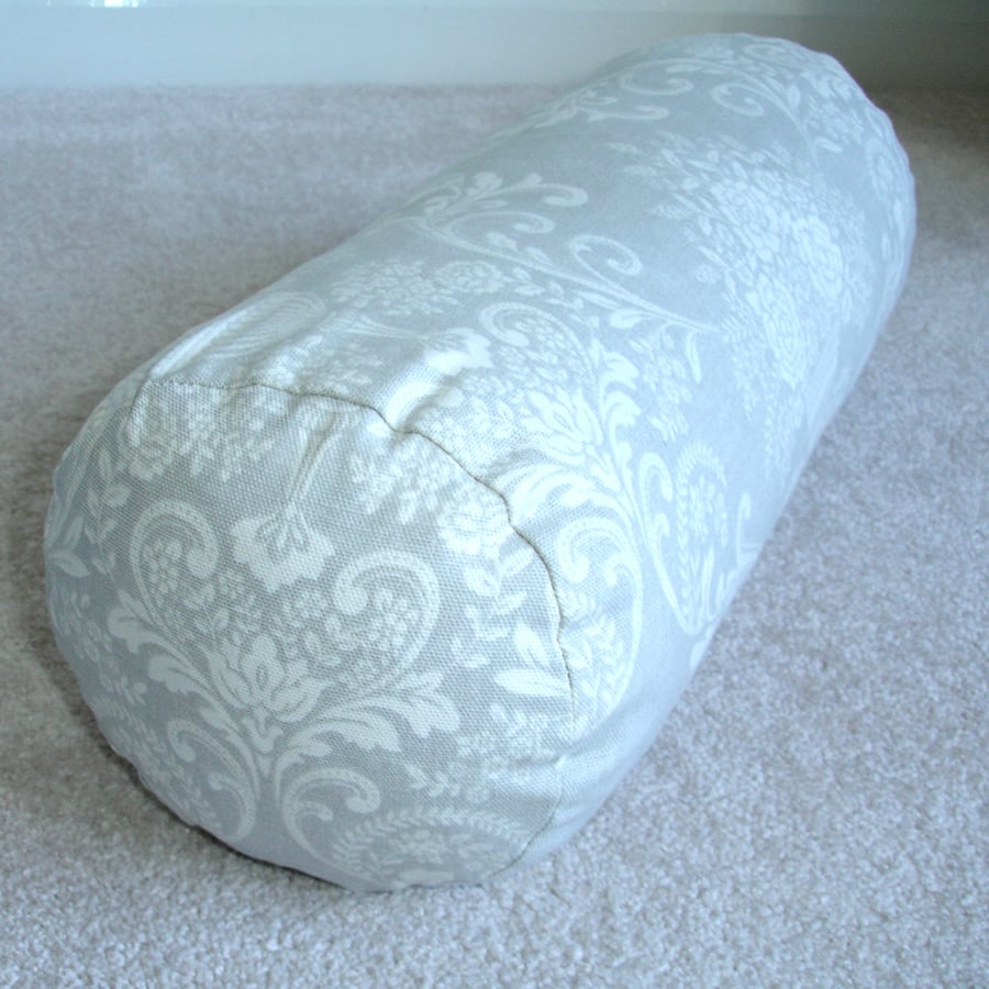 Grey Toile Bolster Cushion COVER ONLY Round Cylinder Neck Roll 6x16 Light Silver