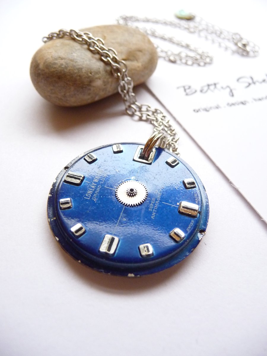 ON SALE - FY-156  - Vintage Watch Dial . Double sided .  Handmade Necklace