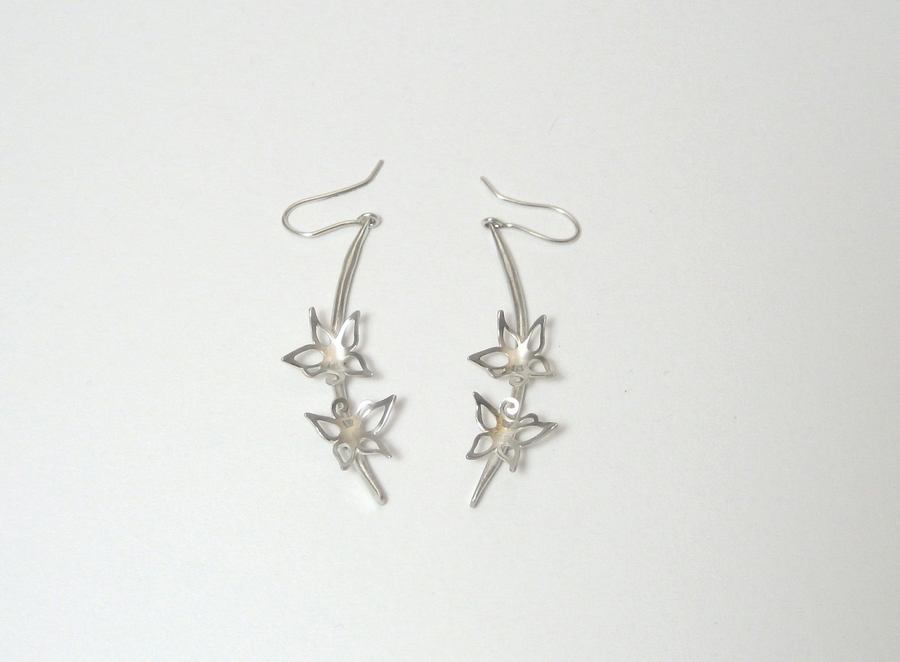 Sterling Silver Blossom Long Curve Earrings