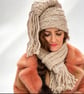 Oatmeal Chunky Knit Hat and Scarf Set - Handmade Plaited Beanie and Scarf 