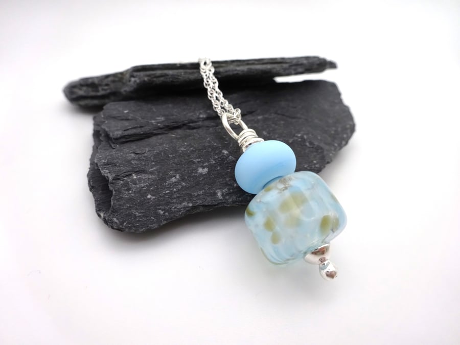 lampwork glass blue pendant necklace