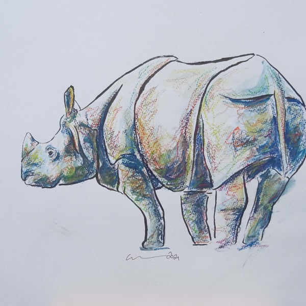 Rhino Original Art Animal Painting OOAK