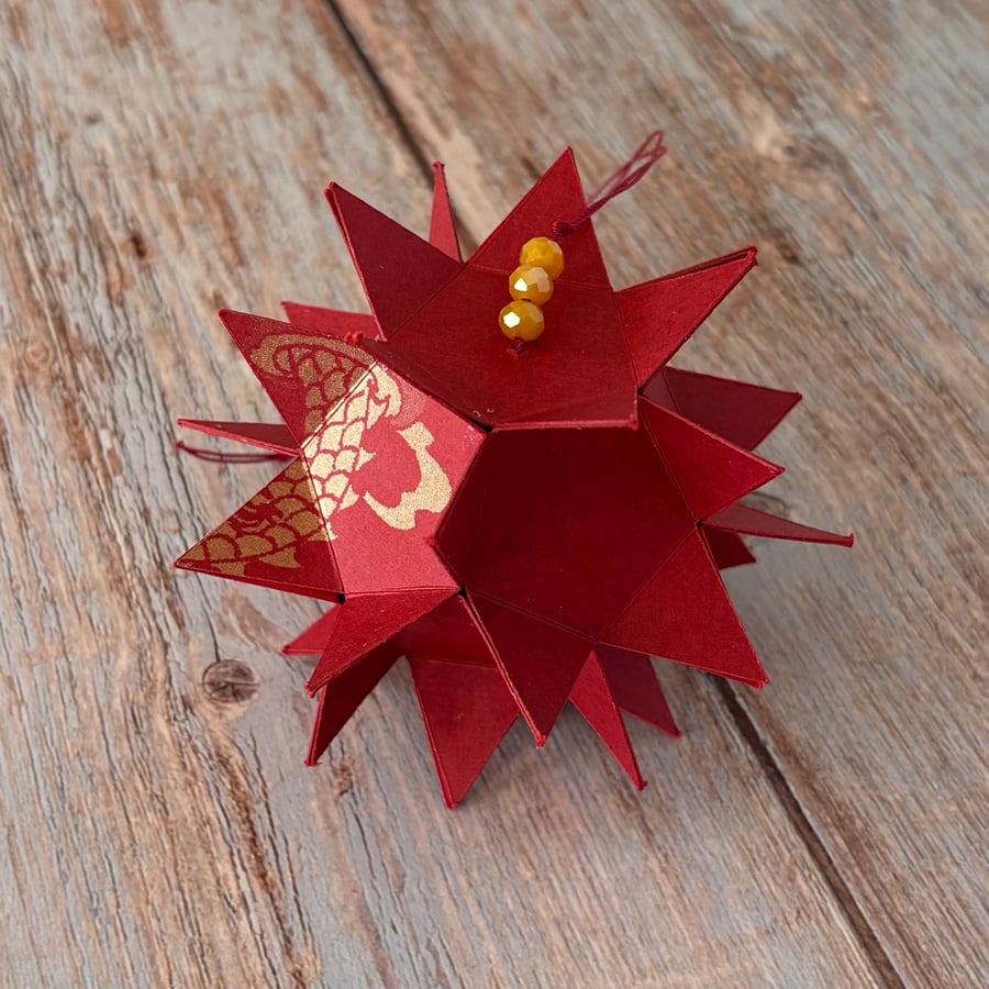  Geometric Star Bauble - Red and Gold