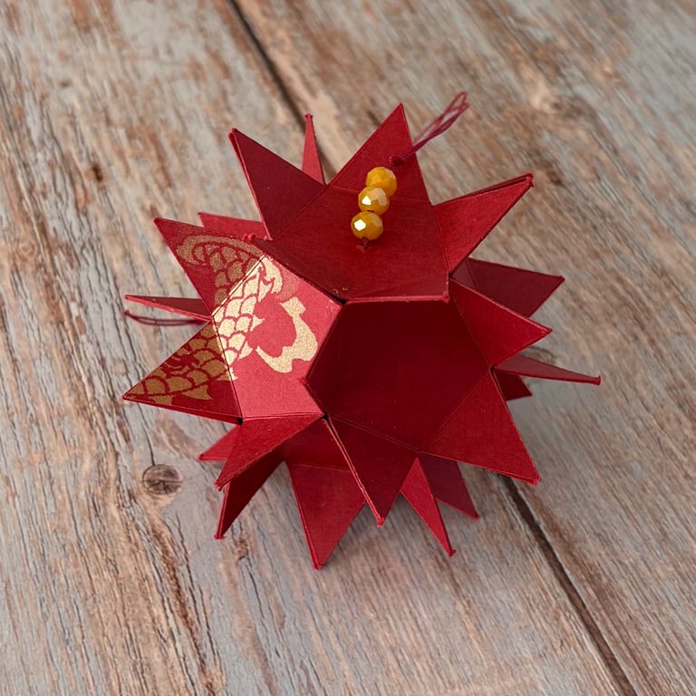  Geometric Star Bauble - Red and Gold
