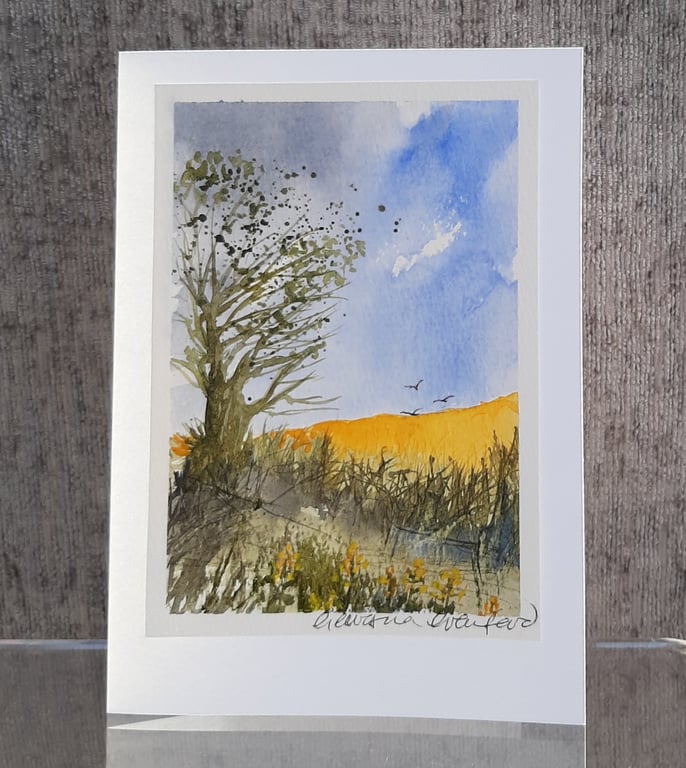Yellow Field. Blank Card. Original Painting. 260156
