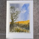 Yellow Field. Blank Card. Original Painting. 260156