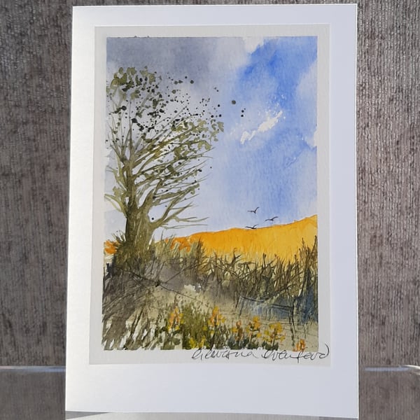 Yellow Field. Blank Card. Original Painting. 260156
