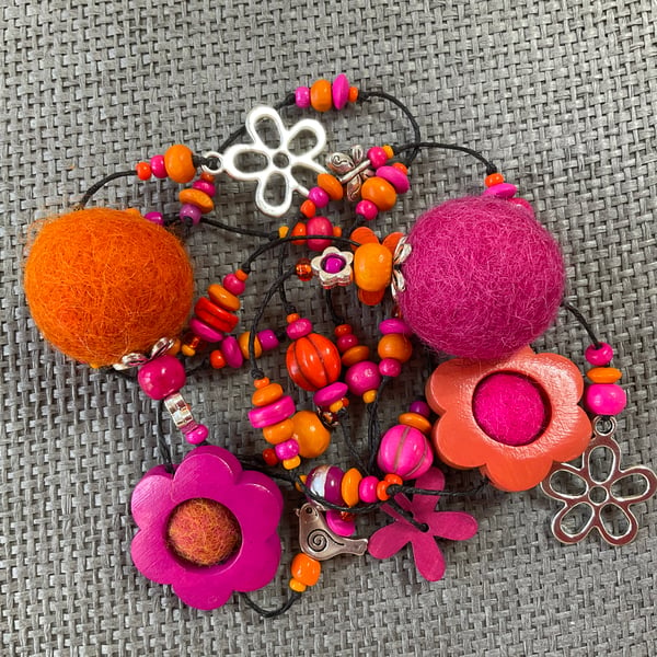 “Pink and Orange 2” lariat necklace