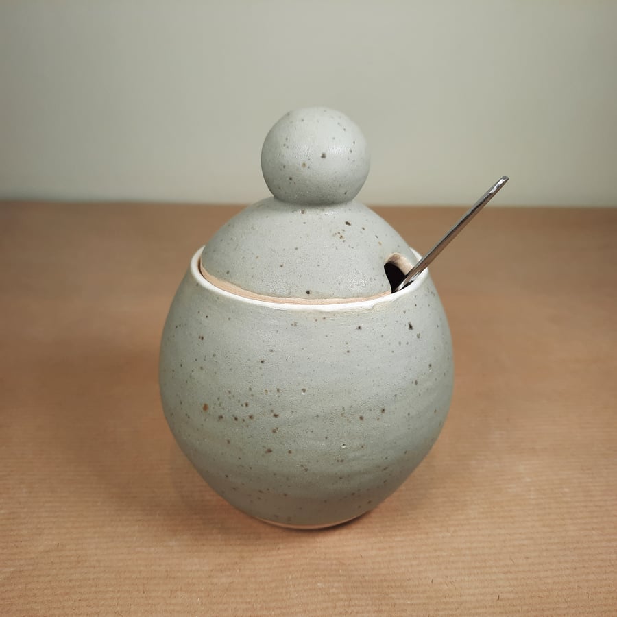 Hand thrown pink and grey speckle ceramic sugar  bowl