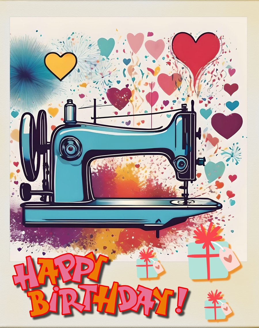 Happy Birthday Sewing Crafter Card A5