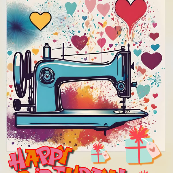 Happy Birthday Sewing Crafter Card A5