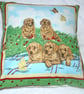 Golden Retrievers and pups in the garden cushion - Image 1