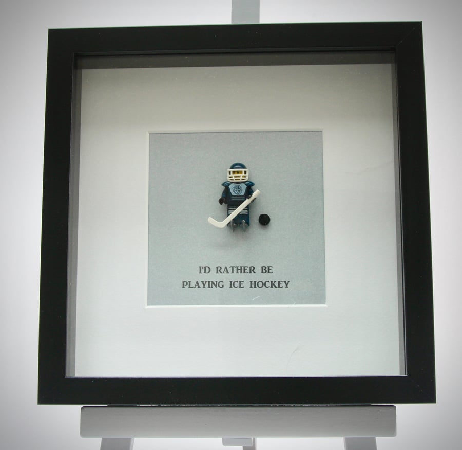 I'd Rather be playing Ice Hockey mini Figure framed picture 