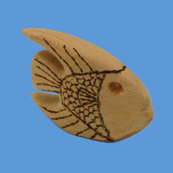 Hand carved Pitch Pine wood Angel Fish.SKU-Fi05