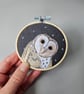 Handmade fabric Barn owl decorations, mini hoop hanging decoration, grey - Image 1