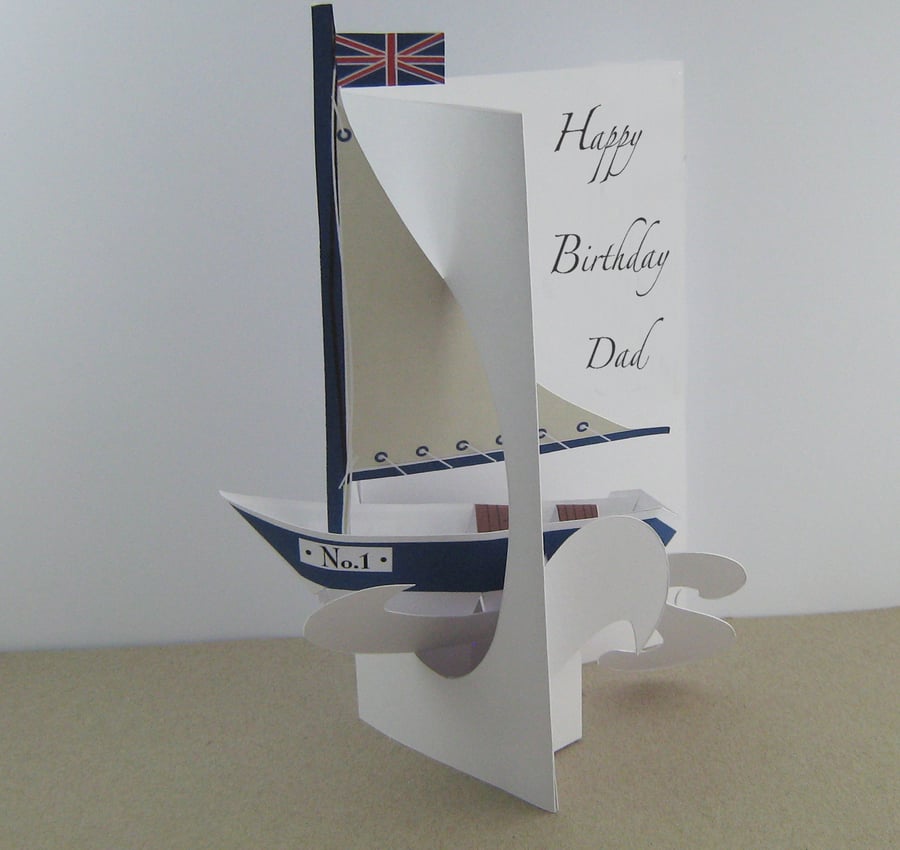 Pop-up Personalised Sailing Boat Birthday Card.