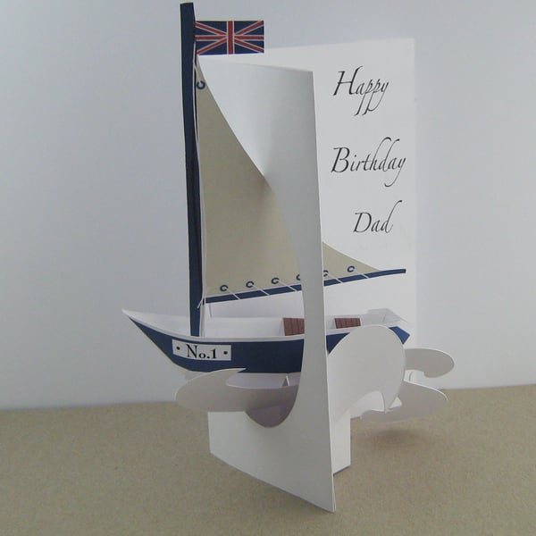 Pop-up Personalised Sailing Boat Birthday Card.