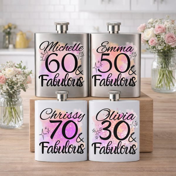 Personalised Name and Fabulous Stainless Steel Hip Flask