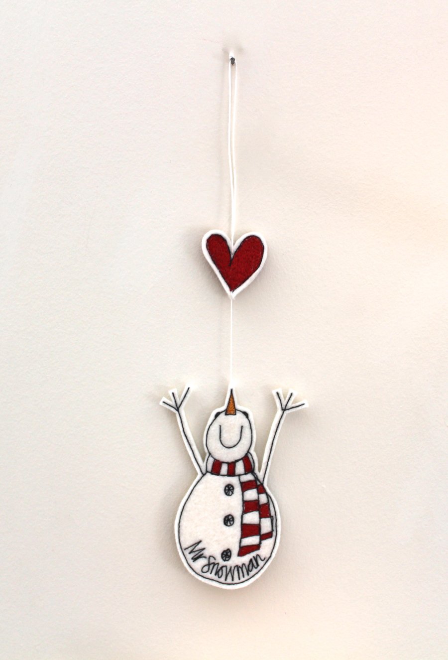 Mr Snowman Reaching for a Heart - Hanging Decoration
