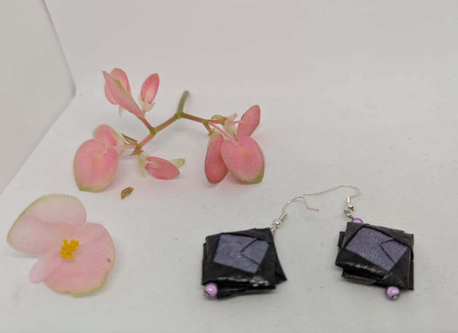 Black and aubergine Japanese paper earrings