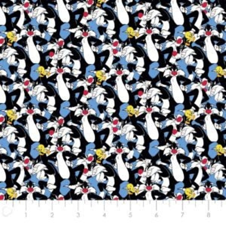 Fat Quarter Looney Tunes Sylvester And Tweety Pie 100% Cotton Quilting Fabric