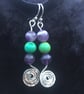 Sterling Silver spiral amethyst and emerald handmade earrings  - Image 3