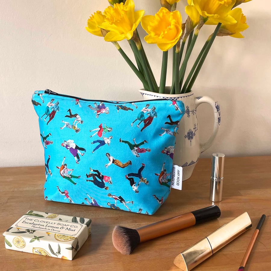 Handmade Lindy Hop Cosmetic Bag – Large Cotton Zip Pouch with Waterproof Lining