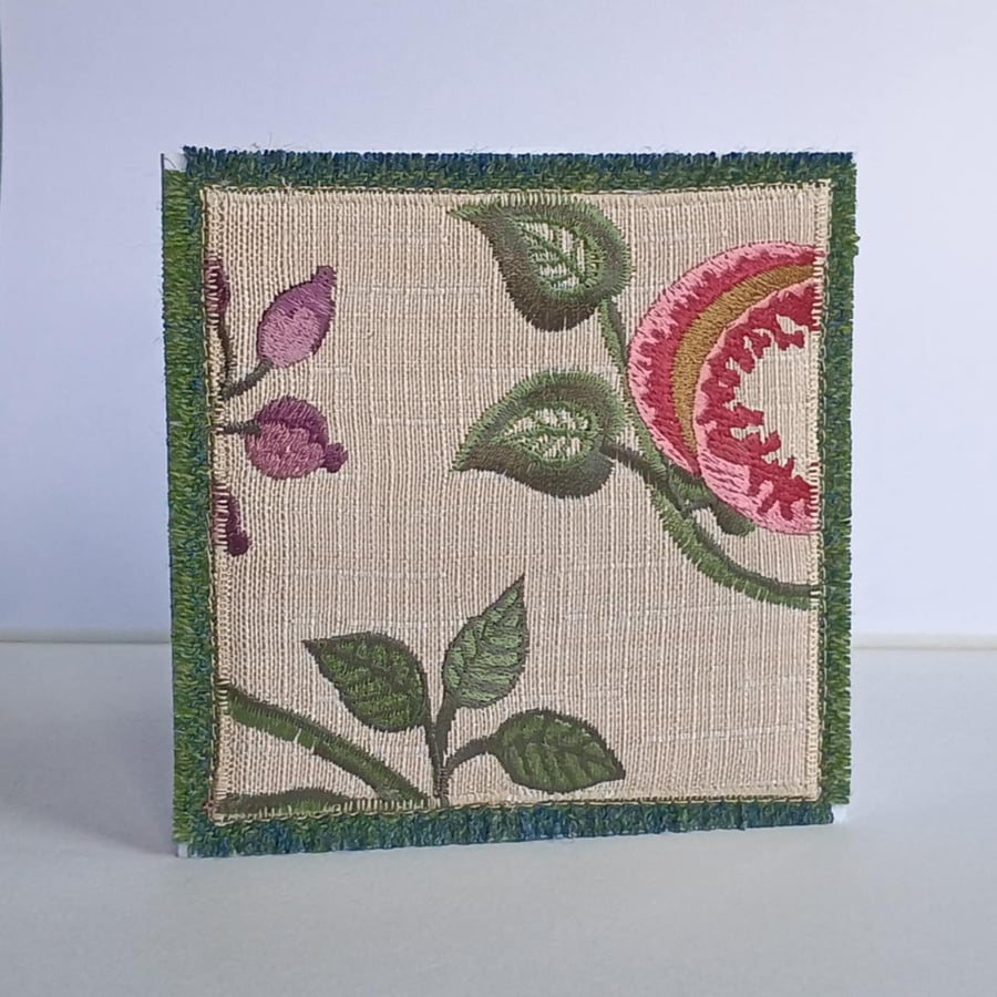Birthday card or greetings card - made with upycled textiles green leaf
