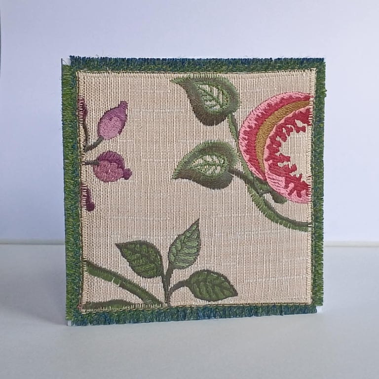 Birthday card or greetings card - made with upycled textiles green leaf